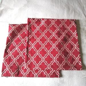 Pair of Red and White Moroccan Design Embroidered Pillow Covers